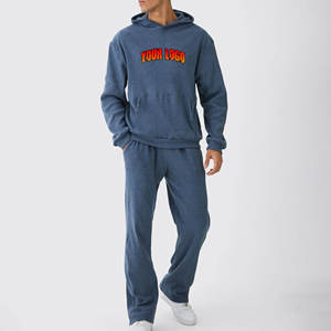 ชุดวอร์มสตรีทแวร์ผู้ชายแบบสั่งทำ ผ้าฝ้าย 100% สไตล์วินเทจ พร้อมเสื้อฮู้ดพิมพ์ลายฟอกสีซีดแบบซันเฟด และกางเกงขายาว - Product Image 1