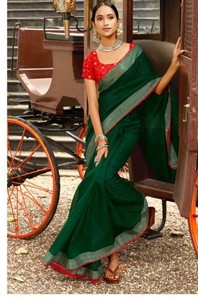 Tissu en lin soie sari avec séquence dentelle riche Blouse de styliste vêtements de fête tendance ethnique traditionnelle - Product Image 3