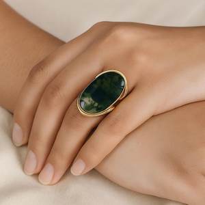 Anillo Ovalado Hecho a Mano con Engaste de Ágata Musgosa en Plata de Ley y Baño de Oro de 18K - Product Image 2