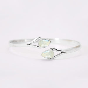 925 Sterling <b>Silver</b> Rainbow Moonstone Pear Gemstone Double Stone Bezel Setting <b>Bangle</b> Jewelry for <b>Women</b> Gold Vermeil Gift - Product Image 1