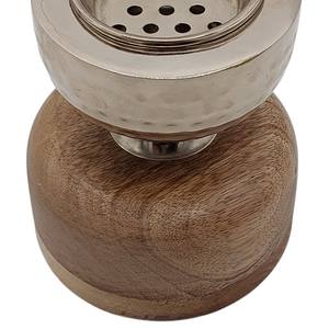 เตาเผาบาคูร์ฐานไม้ทันสมัย ฝาโลหะเงินลายตอก ที่ใส่ธูปอู๊ดแบบอาหรับ แบบพกพา ใช้ถ่าน สำหรับตะวันออกกลาง - Product Image 3