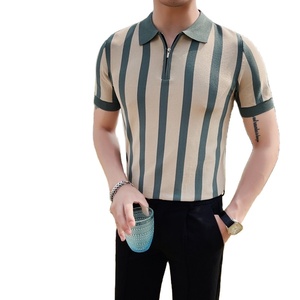 2023 hommes décontracté rayé bouton pour Polo séchage rapide été sport maillot couleur unie à manches courtes t-shirt à capuche - Product Image 1