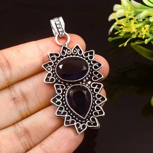 Colgante de piedras preciosas Iolite, collar Vintage hecho a mano de Plata de Ley 925, regalo de cumpleaños para ella, joyería Unisex - Product Image 1