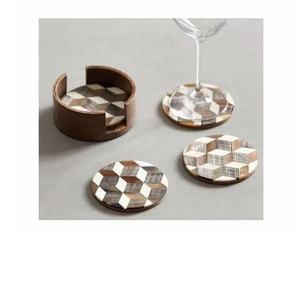 Round Modern Pattern Bone Inlay <b>Coaster</b> Tea Coffee Drink <b>Coaster</b> With Holder Set of 4 Pc Modern Decoration Handmade <b>Coaster</b> - Product Image 4