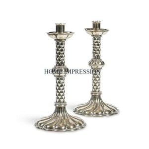 Ensemble de 2 chandeliers antiques en argent gaufré de qualité supérieure faits à la main bougie unique pour la maison et le salon - Product Image 1