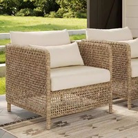 Canapé beige français EAME-S, fauteuil lounge, ensemble de canapés 7 places, canapé d'extérieur en rotin naturel, canapé de jardin, patio, aluminium