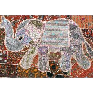 Indian Beautiful <b>Elephant</b> Wall Hanging Embroidered Tapestry Orange Bohemian Mandala Bohemian Fabric for Outdoor Wall <b>Decor</b> - Product Image 2