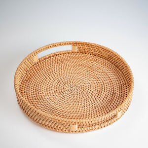 ถาดไม้ไผ่ทรงกลมเป็นมิตรต่อสิ่งแวดล้อมถาดเก็บของแฮนด์เมดถาดเสิร์ฟพร้อมลวดลายหวายคลาสสิกสำหรับใช้ในร้านกาแฟ-SR2085 - Product Image 2
