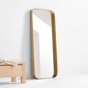 Slim Rounded Rectangle <b>Full</b> <b>Length</b> <b>Mirror</b> With <b>Gold</b> Metal Frame for Minimal Modern Bedrooms - Product Image 2