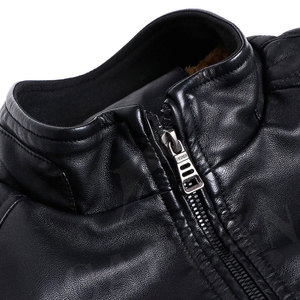 Veste en cuir décontractée coupe ajustée pour hommes, nouveauté, couleur unie, avec col montant, accessoire de style personnalisé - Product Image 3