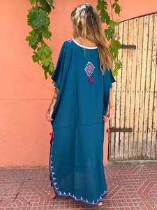 Kimono marroquí bohemio con bordado floral, caftán holgado con media manga para trabajo de maternidad o vacaciones - Product Image 2