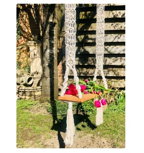 Wooden Seat <b>Swing</b> for Baby Boho Decor Ceilling Hanging <b>Swing</b> OUTDOOR HANDMADE COTTON TWISTED BABY <b>SWING</b> - Product Image 1