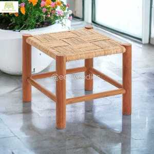 เก้าอี้ออตโตมันขนาดเล็กทำจากไม้พร้อมแผ่นรองคอตตอนมาโครมสำหรับห้องครัวหรือทารก/เด็กวัสดุผ้า - Product Image 1