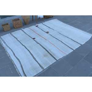 Alfombra Turca Vintage de 6.4x8.1 pies (196x246 cm), Alfombra de Lana Blanca a Cuadros - Product Image 3