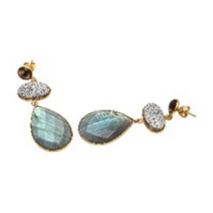 Boucles d'oreilles en argent Sterling 925, Labradorite, Druzy et Smoky Quartz, forme ovale, nouvelle collection - Product Image 1