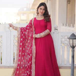 ชุดเดรสบานเทียมพร้อมดูปัตต้า ลําดับปักที่น่าสนใจ ทํางานกับขอบลูกไม้ เทศกาลบางครั้งสวมชุดเดรส - Product Image 1