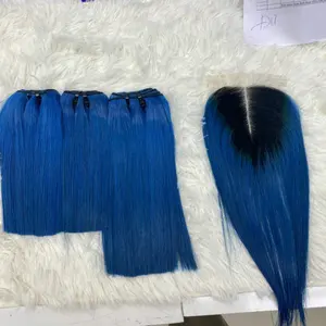 Oceaanblauwe Kleur Menselijk Haar Bundel Haarverlenging Ruwe Indiase Natuurlijke Verkoper Topstijl Golfkleur Dubbel Gewicht Zijdeachtig