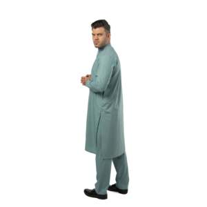 <b>Mens</b> Seafoam Green Salwar Kameez Cotton <b>Kurta</b> Pajama Band Collar Embroidered Semi Formal Ethnic Wear - Product Image 6