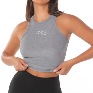 Ropa deportiva personalizada para mujer, transpirable para Yoga camiseta sin mangas, chaleco de entrenamiento para gimnasio, camiseta sin mangas Rib Slim Fit, Top corto deportivo para mujer - Product Image 5