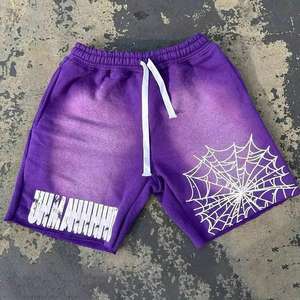 High Street Men's Acid Wash Sweat Shorts Vintage Puff DTF Printing Sun Faded Fleece Spiders Design Streetwear Sun Faded Fleece - Product Image 2