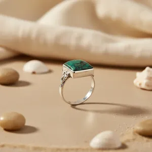 Anillo de Plata 925 con Turquesa en Racimo para Mujer, Joyería Fina con Piedra Tallada, Bañado en Rodio, Anillo de Regalo - Product Image 1