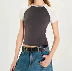 T-shirts raglan pour femmes T-shirts ras-du-cou en tissu léger T-shirts tendance à manches courtes pour femmes T-shirts raglan - Product Image 3