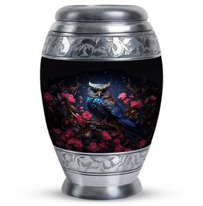 Urne mystique hibou et fleurs pour cendres Urne décorative en aluminium personnalisée Souvenir moderne pour adultes pour amoureux des hiboux Urne personnalisée - Product Image 1