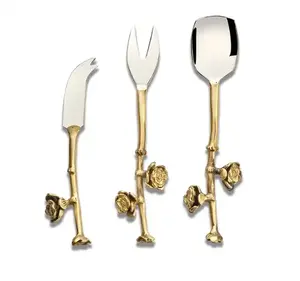 Commercio all'ingrosso della fabbrica artigianale in acciaio inox formaggio Spreader stoviglie utensili da cucina coltelli da formaggio Set con manici in alluminio