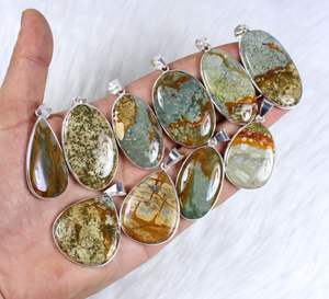 Colgante de piedras preciosas de jaspe con imagen americana natural, joyería semipreciosa con bisel de cabujón, colgantes y dijes de moda - Product Image 4