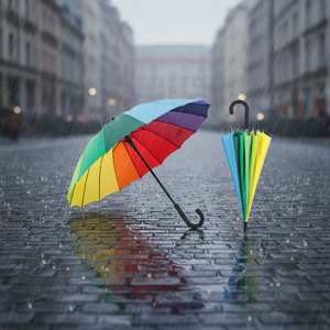 Parapluie de <span class=keywords><strong>voyage</strong></span> de golf résistant aux UV de couleur arc-en-ciel avec tissu pongé et design à tige droite - Product Image 6