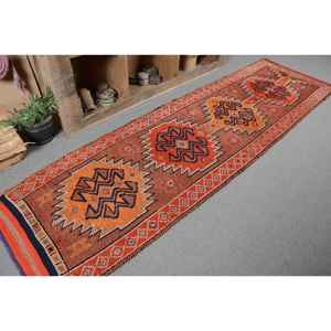 Vintage Turkish <b>Wool</b> Rug <b>Red</b> Orange 29' X 102' Oversized Boho Classic Large Area Patchwork Rectangle Hallway Patterns Latex - Product Image 5