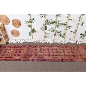 Alfombra turca Vintage Bohemia rojo marrón Ecológico Área grande 2,6X12,2 pies lana rectángulo Patchwork comedor látex - Product Image 2