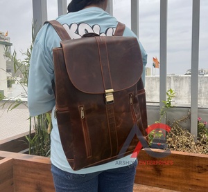 New Style Vintage Look Black Genuine Leather Backpack Travel Backpack Office Leather Large Capacity Travel <b>Bag</b> for <b>Men</b> and Women - Product Image 1