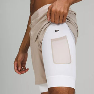 Short de fitness double couche pour hommes, basket-ball de course à pied, entraînement personnalisé à 2 couches, multi-poches, Spandex solide et écologique - Product Image 3