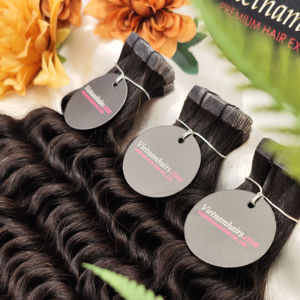Extensiones de cabello con cinta de queratina Real 100% de la mejor calidad, estilos de rizos con ondas de cutícula completa, calidad de exportación de Color 1B hecha en Vietnam - Product Image 1