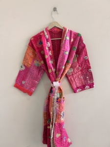 Silk Kantha Patchwork <b>Kimono</b> <b>Robe</b> Vintage Handmade Patola Silk Duster Jacket - Product Image 6