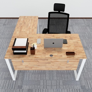 โต๊ะทำงานรูปตัวแอล MConcept ขนาด 140x150 ซม. ทำจากเมลามีนลายไม้ สำหรับสำนักงานผู้บริหาร ดีไซน์ทันสมัยและมินิมอล ขาเหล็ก ต้องประกอบเอง (HBMC019) - Product Image 2