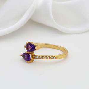 Amethyst Bypass Brass Ring 18k Gold Plated Zircon Dainty Wholesale Ring for women - Product Image 3