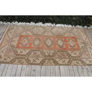 Turkish Area Rug 3.6x6.9 ft, Orange <b>Brown</b> Camouflage Rug <b>Wool</b> - Product Image 3