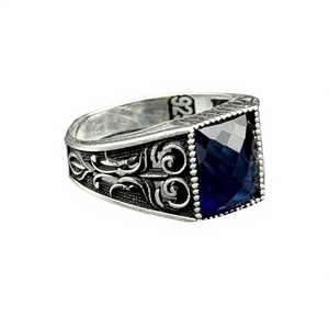 Bold Blue Square Sapphire <b>Ring</b> for <b>Men</b> Sterling <b>Silver</b> Statement Jewelry Perfect Gift for Him - Product Image 1