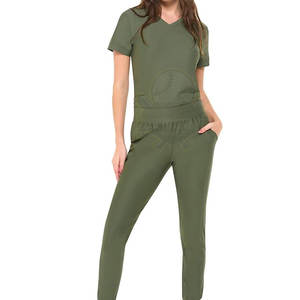 Uniformes Médicos Personalizados de Alta Calidad OEM, Conjuntos de Uniformes Quirúrgicos de Color Sólido, Transpirables, de Secado Rápido, de Algodón, Diseño Urbano para Mujer, para Hospitales - Product Image 2