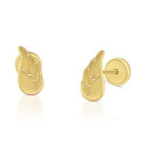 9K Solid Gold <b>Wings</b> Stud <b>Earrings</b> (Available in 10K-14K-18K) Women Kids Ear Clip Screw Back Made in Spain - Product Image 1