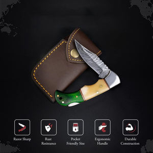 Offre Spéciale beaux couteaux de poche de couteau pliant en acier damas faits à la main avec manche en bois de couleur cuir. - Product Image 5