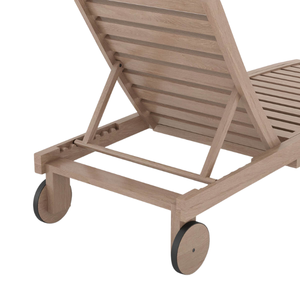 Chaise longue d'extérieur moderne en teck avec roulettes mobiles, dossier réglable et plateau latéral pour villa et hôtel - Product Image 6