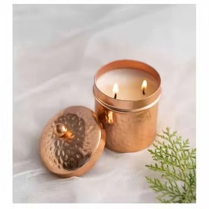 Pot de bougie rond en cuivre écologique fait à la main de haute qualité pour la décoration de la maison résistant à la chaleur pour la fabrication de bougies votives de noël - Product Image 3