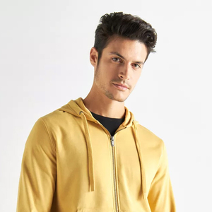 Sudadera con capucha térmica con cremallera para hombre de algodón 100% al por mayor, ropa de invierno informal con logotipo personalizado con patrón sólido y cremallera Lisa teñida - Product Image 5