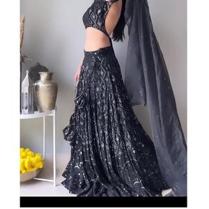 Lehenga Choli-ropa de fiesta de compromiso, de calidad superior, de Color negro - Product Image 1