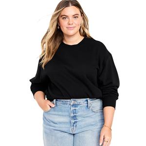Sweatshirts à épaules tombantes pour femmes Casual Solid Color Long Sleeve Cropped Tops Crew Collar Loose Fit Warm Plus Size Pullovers - Product Image 4