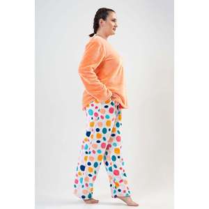 BAYAN SOFT XXL O YAKA UZUN KOL ETEGI OVAL CEPLI PIJAMA TAKIM - สีส้ม - สีส้ม - Product Image 3