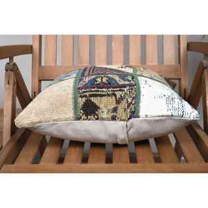 Luxury 16x16 Inch Beige Kilim Patchwork Wool Pillow Vintage <b>Fluffy</b> Woven Throw Pillow for <b>Bedding</b> Sofa Portable Rustic Feature - Product Image 5